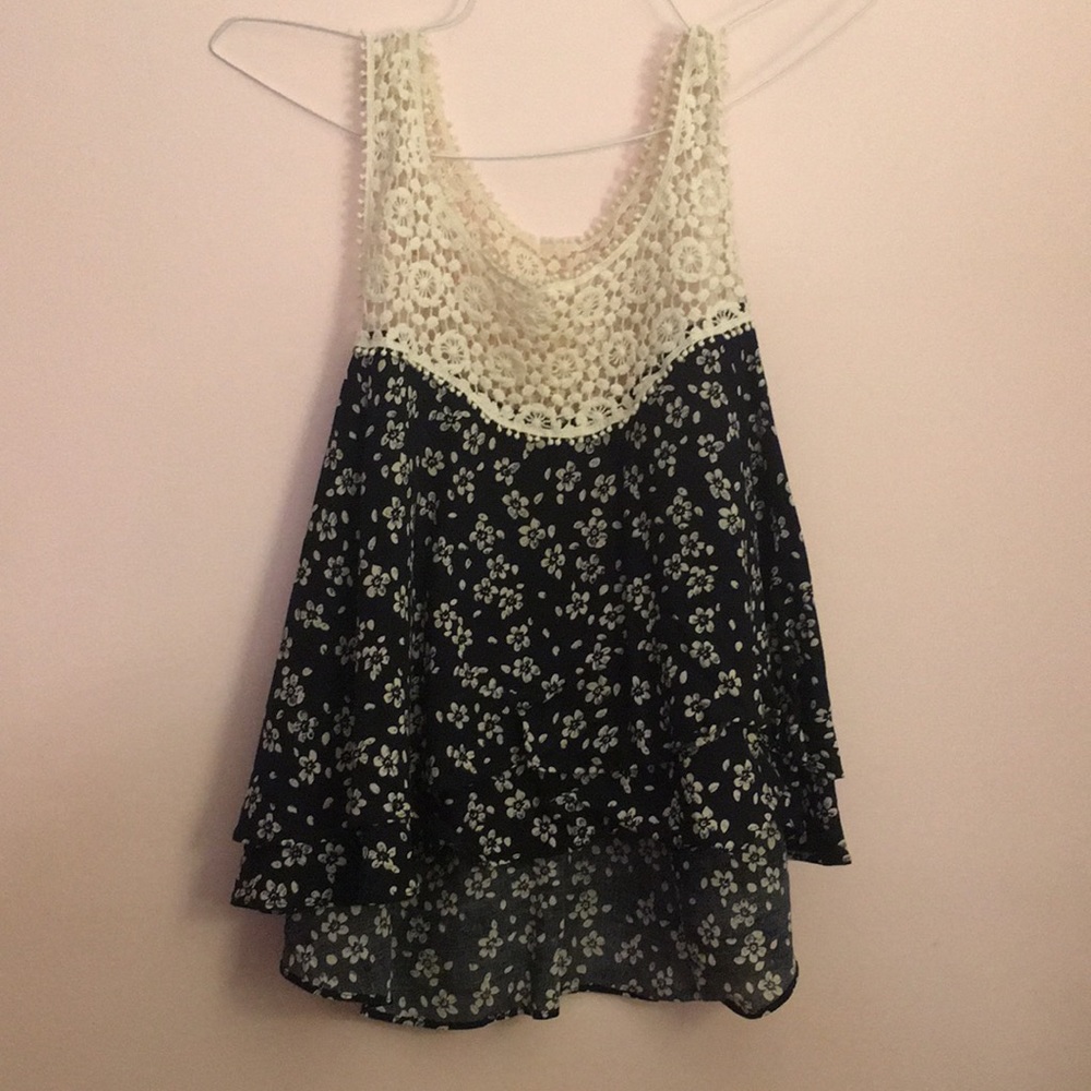Cropped front navy blue blouse